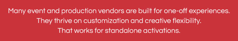 Many event and production vendors are built for one-off experiences. They thrive on customization and creative flexibility. That works for standalone activations.